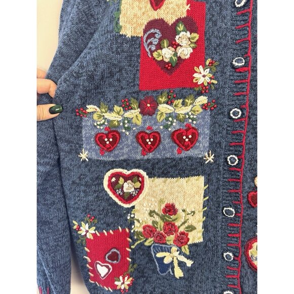 NWT Vintage Heirloom Large Valentines Embroidered Cardigan Grandma Cottagecore - Picture 4 of 11